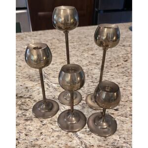 Vintage Graduated Tulip Brass Candlesticks Set Of 5